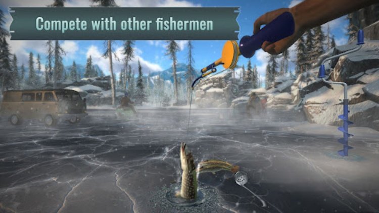 Ice fishing game. Catch bass.