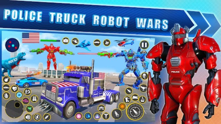带有机器人变形游戏和汽车机器人游戏的警车机器人游戏
