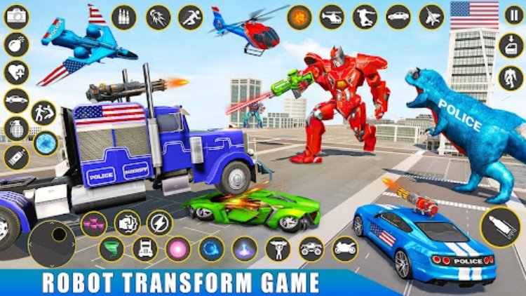 带有机器人变形游戏和汽车机器人游戏的警车机器人游戏