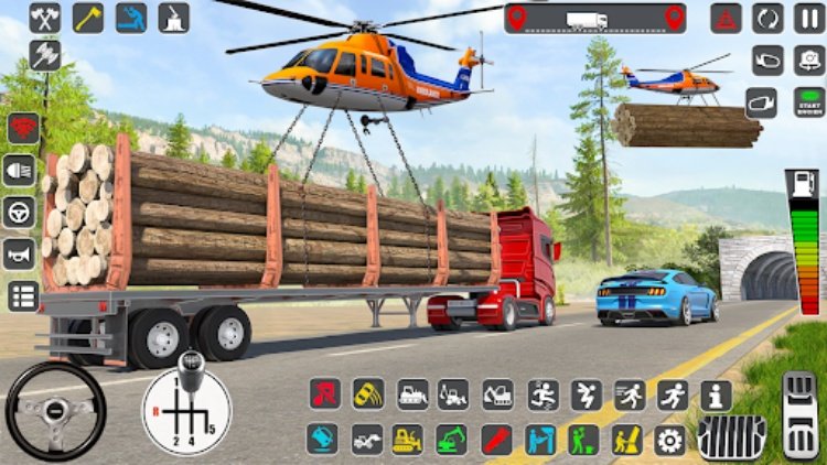 Log Transporter Truck Driving