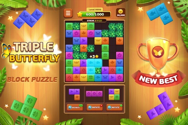 Triple Butterfly: block puzzle