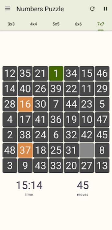 15 Number puzzle sliding game