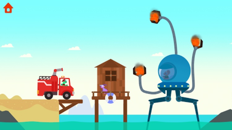 恐龙消防车  驾驶消防车灭火，解决水类物理谜题